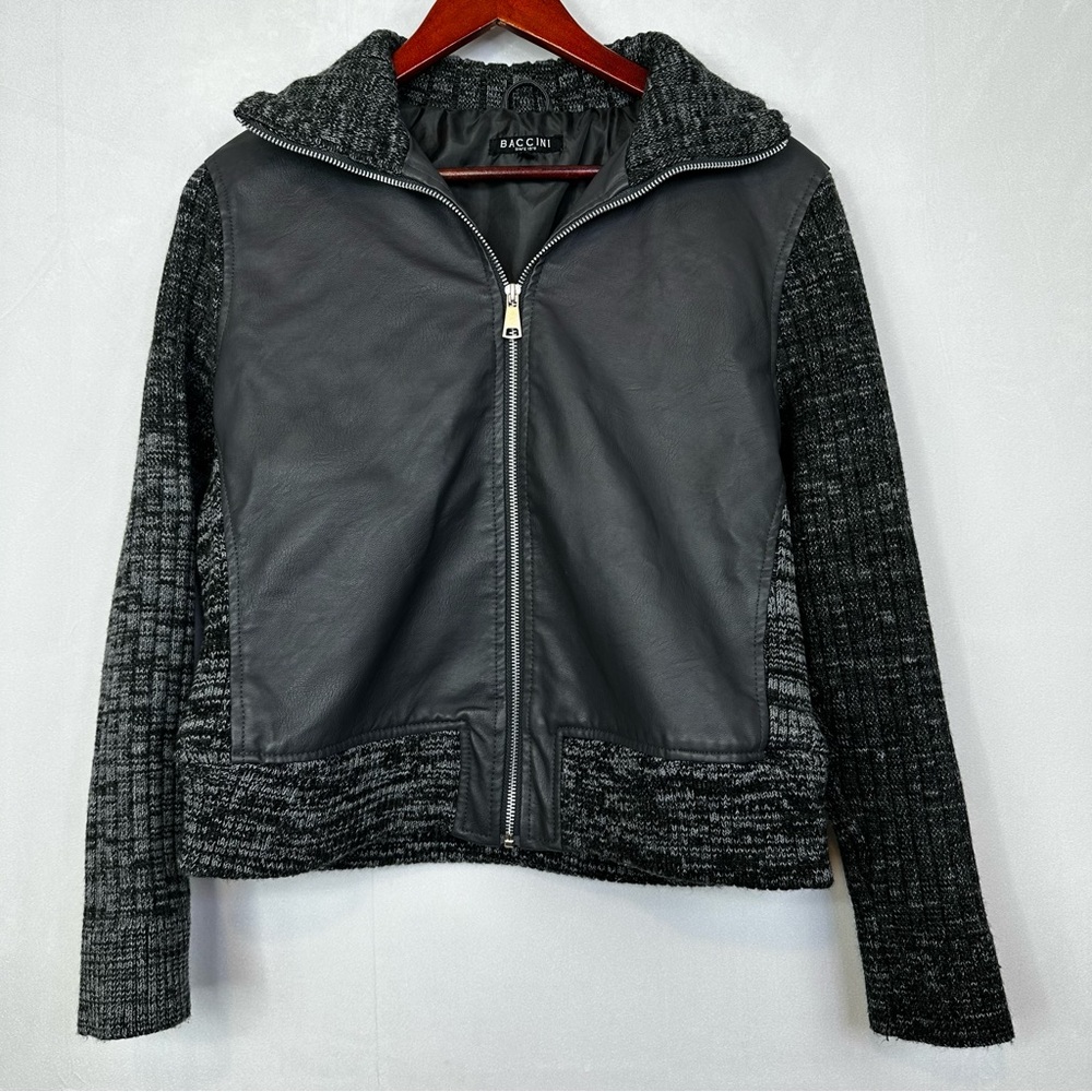 Baccini Faux Jacket Knit Biker Moto Women’s Long Sleeve Full Zip Collared XL